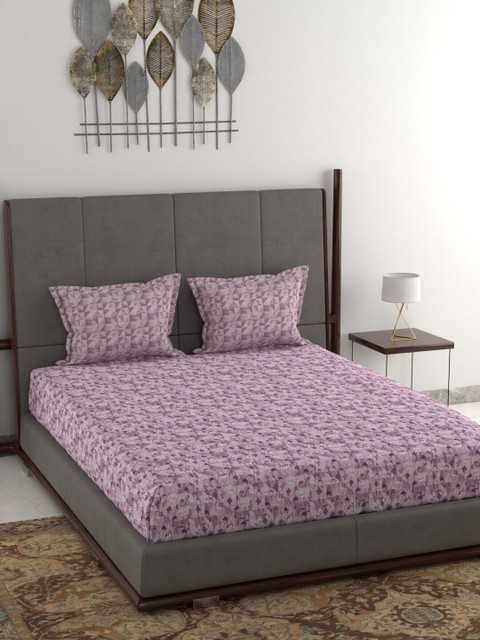 

Trident Purple Floral 130 TC Cotton 1 Queen Bedsheet with 2 Pillow Covers