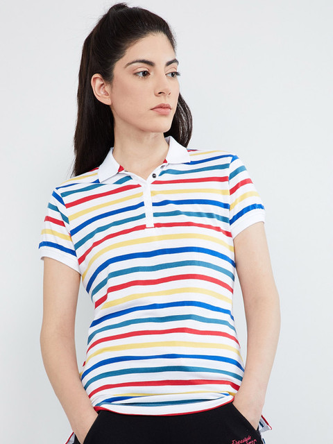 

max Women Multicoloured Printed Polo Collar T-shirt, Multi