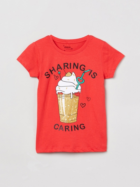 

max Girls Red Printed Pure Cotton Top