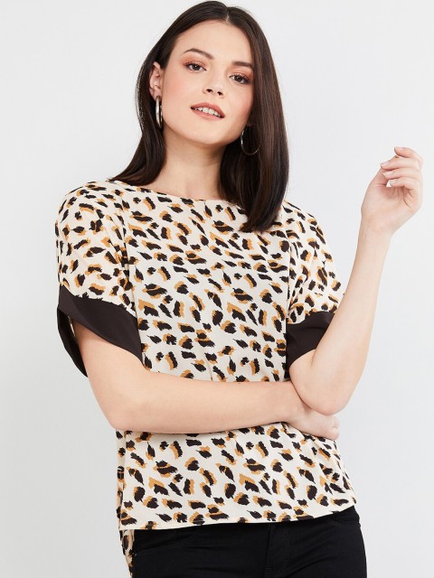 

max Women Brown & Black Animal Print High-Low Top