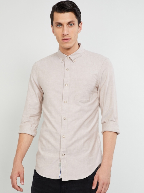 

max Men Beige Slim Fit Solid Casual Shirt