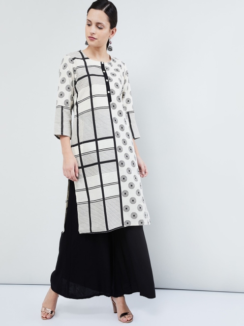 

max Women Off-White & Black Printed Straight Kurta