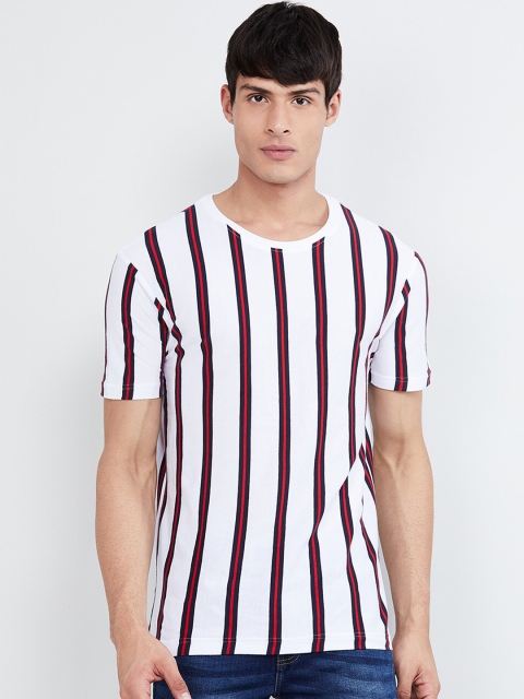 

max Men White Striped Round Neck T-shirt