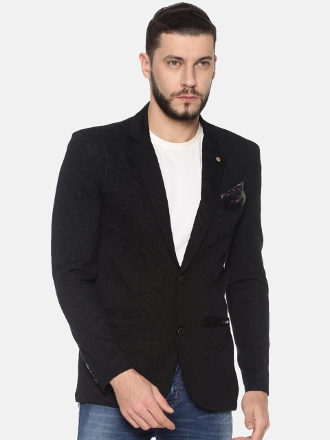 

SHOWOFF Men Black Self-Design Slim-Fit Single-Breasted Casual Blazer