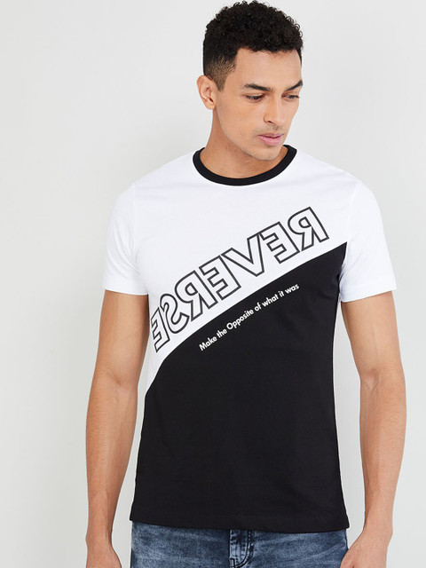 

max Men White Printed Round Neck T-shirt