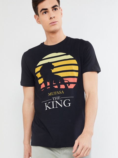 

max Men Black Lion King Printed Round Neck T-shirt