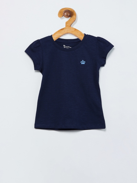 

max Girls Blue Self Design Round Neck T-shirt