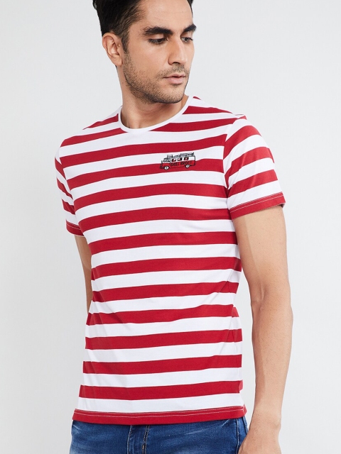 

max Men Red & White Candy Striped Round Neck T-shirt
