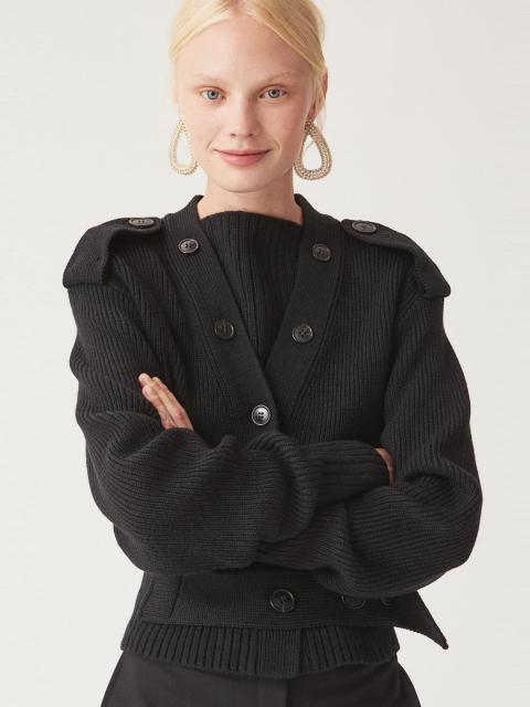 

H&M Women Black Knitted Wool-Blend Cardigan