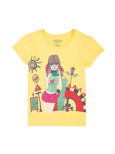 

Cherokee Girls Yellow Printed Round Neck T-shirt
