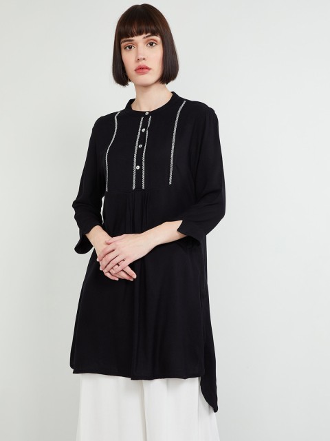 

max Women Black Solid A-Line Kurta