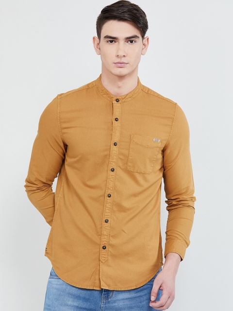 

max Men Mustard Yellow Slim Fit Solid Casual Shirt
