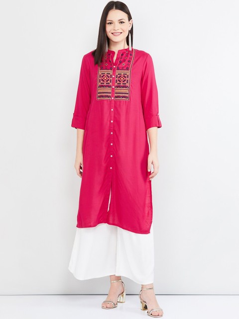 

max Women Pink Yoke Design Straight Kurta
