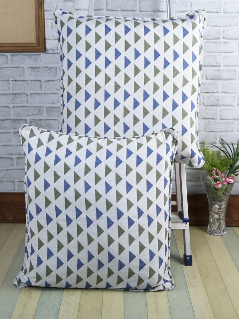 

Soumya Blue & Brown Set of 2 Geometric Square Cushion Covers