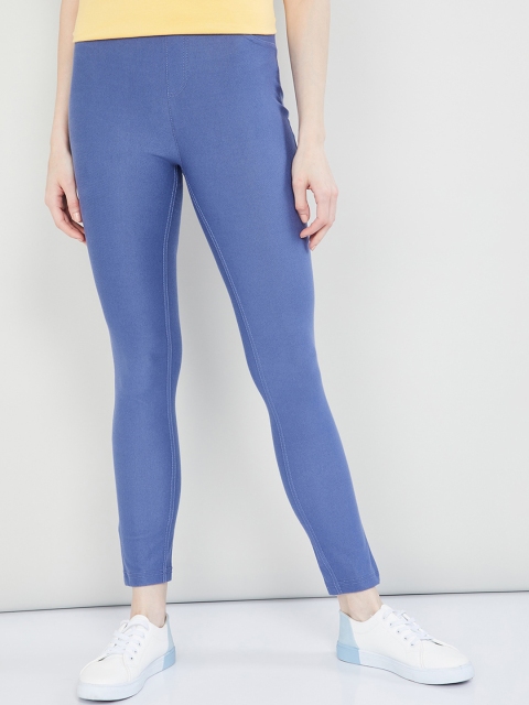 

Max Women Blue Solid Cropped Jeggings