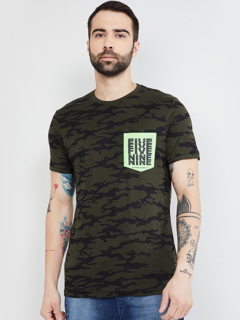 

max Men Green Camouflage Print Round Neck T-shirt
