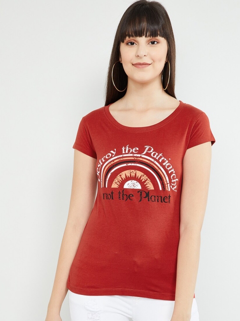 

max Women Rust Printed Round Neck T-shirt