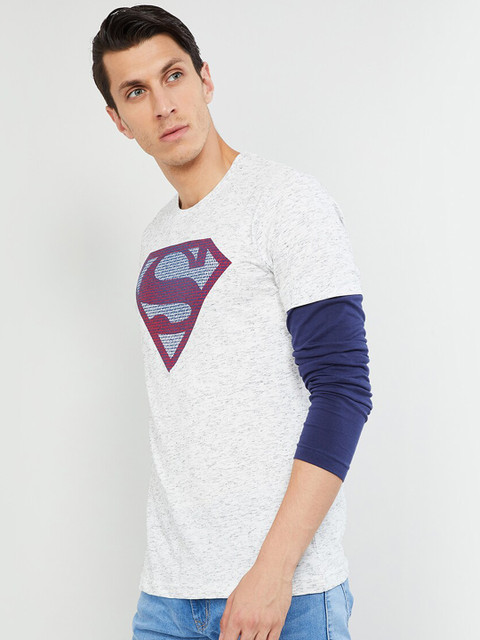 

max Men Off-White Superman Printed Round Neck T-shirt
