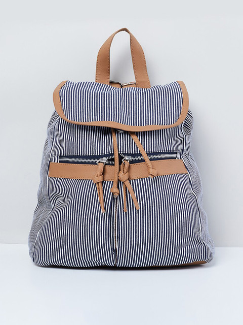 

max Women Off-White & Navy Blue Striped Backpack