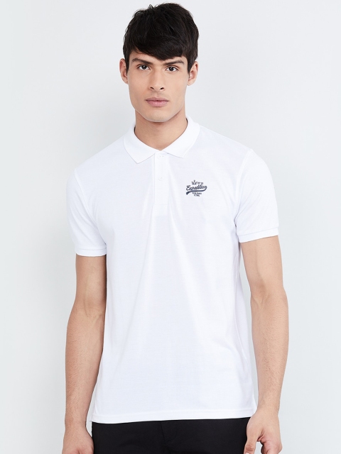 

max Men White Solid Polo Collar T-shirt
