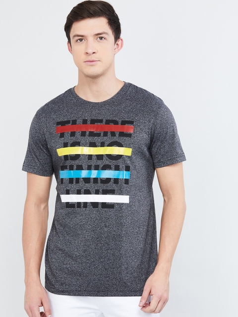 

max Men Grey Printed Round Neck T-shirt