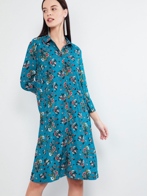 

max Women Blue Printed Shirt Dress