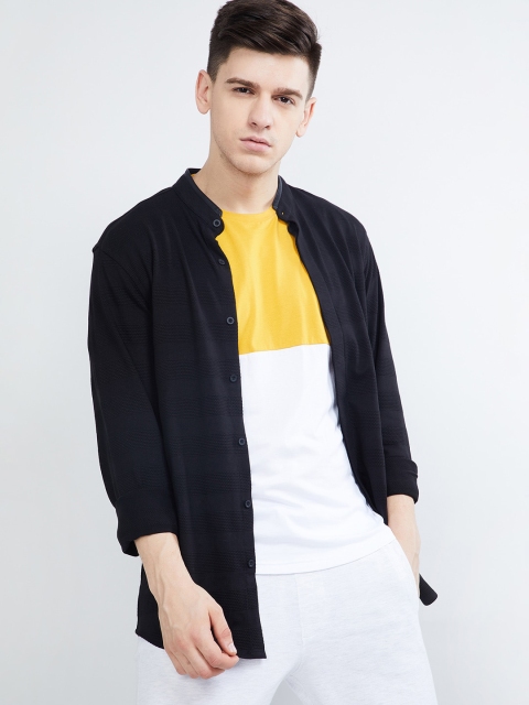 

max Men Black Slim Fit Self Design Casual Shirt
