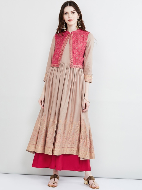 

max Women Beige Solid A-Line Kurta