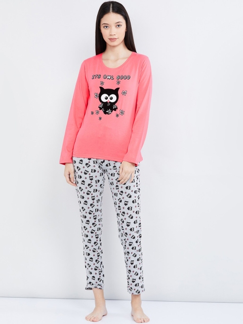 

max Women Pink & Grey Printed Night suit