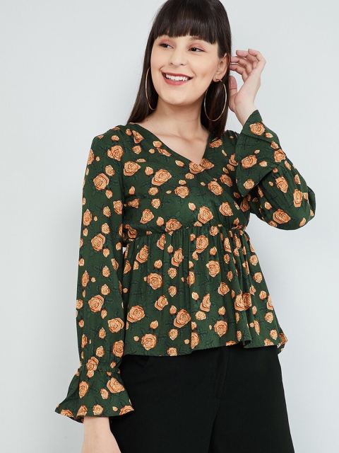 

max Women Green & Yellow Printed Wrap Top