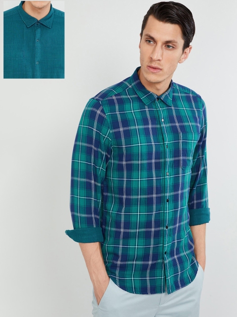 

max Men Green Slim Fit Solid Casual Shirt