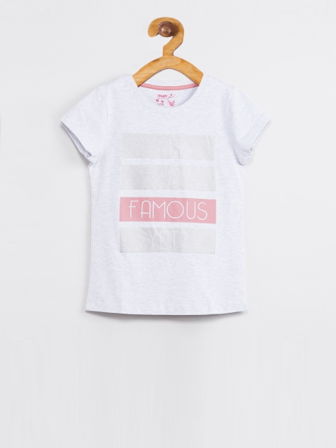 

max Girls Grey Melange & Pink Printed Round Neck T-shirt