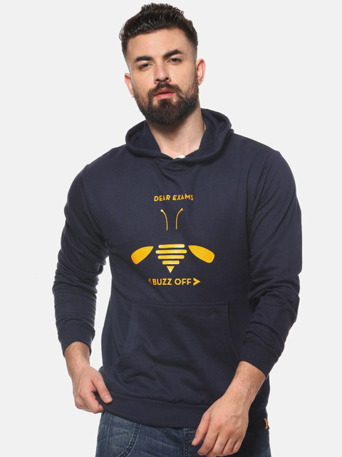 

Campus Sutra Men Blue Printed Hooded Sweatshirt