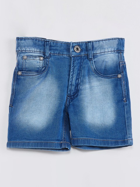 

max Boys Blue Solid Regular Fit Washed Denim Shorts