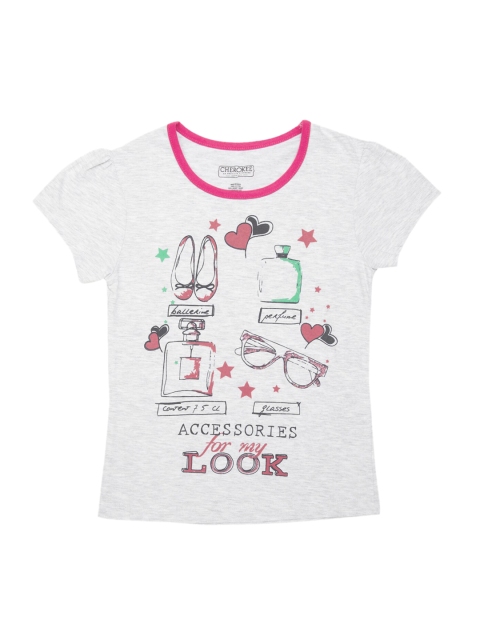 

Cherokee Girls Grey Melange Printed Round Neck T-shirt