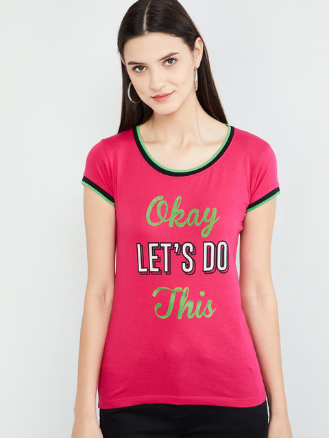 

max Women Pink Printed Round Neck T-shirt