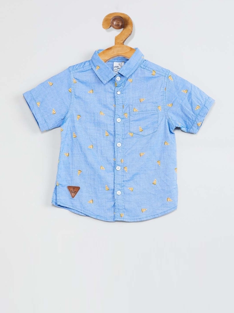 max Boys Blue & Yellow Slim Fit Printed Casual Shirt