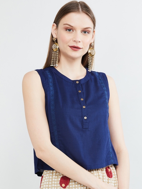 

max Women Blue Solid A-Line Top