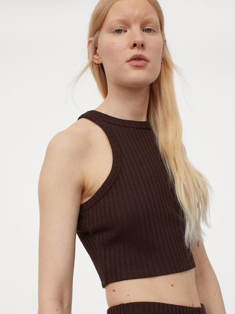 

H&M Women Brown Solid Cropped Top