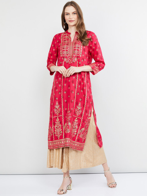 

max Women Red Printed Straight Kurta