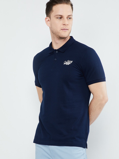 

max Men Blue Solid Polo Collar T-shirt