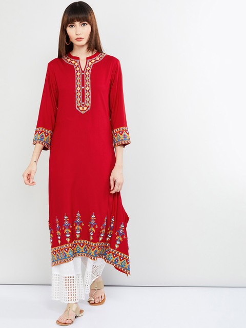 

max Women Red & Yellow Printed A-Line Kurta