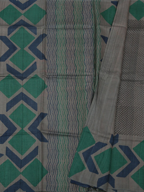 

Pothys Grey & Green Jute Silk Printed Saree