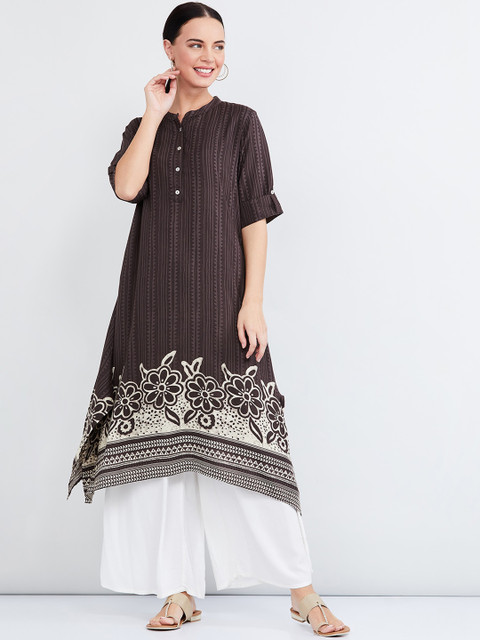 

max Women Brown Striped A-Line Kurta