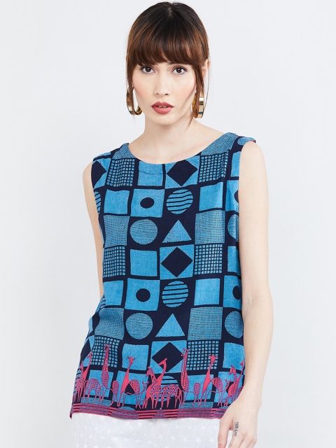 

max Women Navy Blue & Black Printed Top
