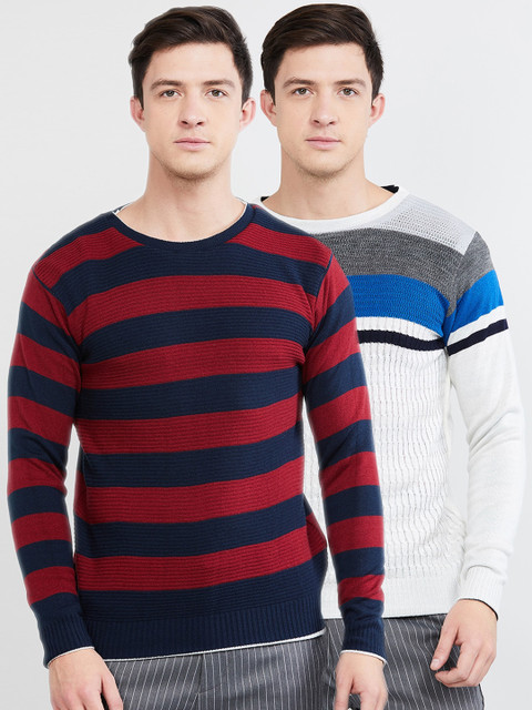 

max Men White Striped Sweater Vest Sweater