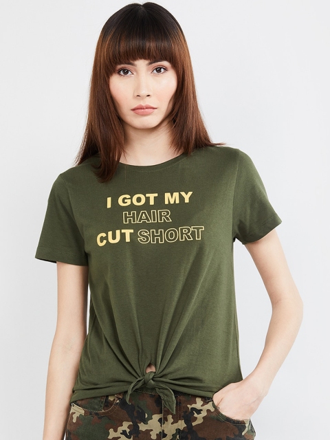

max Women Green Printed Round Neck T-shirt
