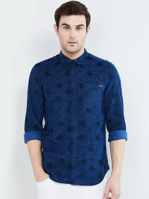 

max Men Navy Blue Floral Print Slim Fit Printed Casual Shirt