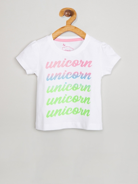 

max Girls White Printed Round Neck T-shirt