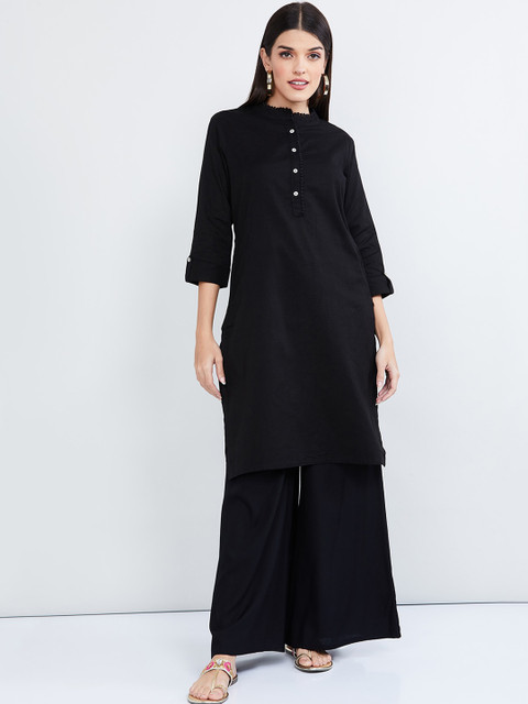 

max Women Black Solid Straight Kurta